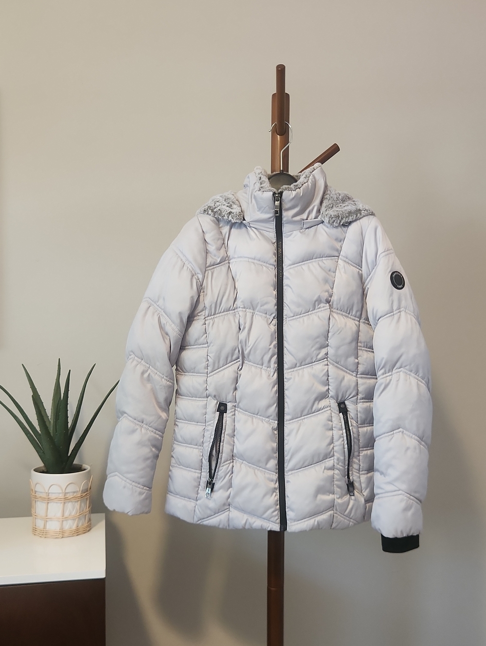 Nautica Light Gray Quilted Puffer Jacket with Hood